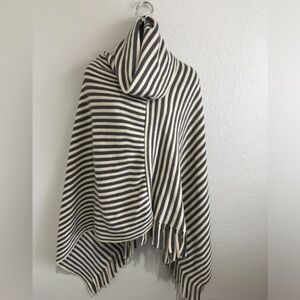 Striped Cream and Grey Knit Poncho Sweater
